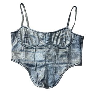 PrettyLittleThing silver coated denim corset top size 4